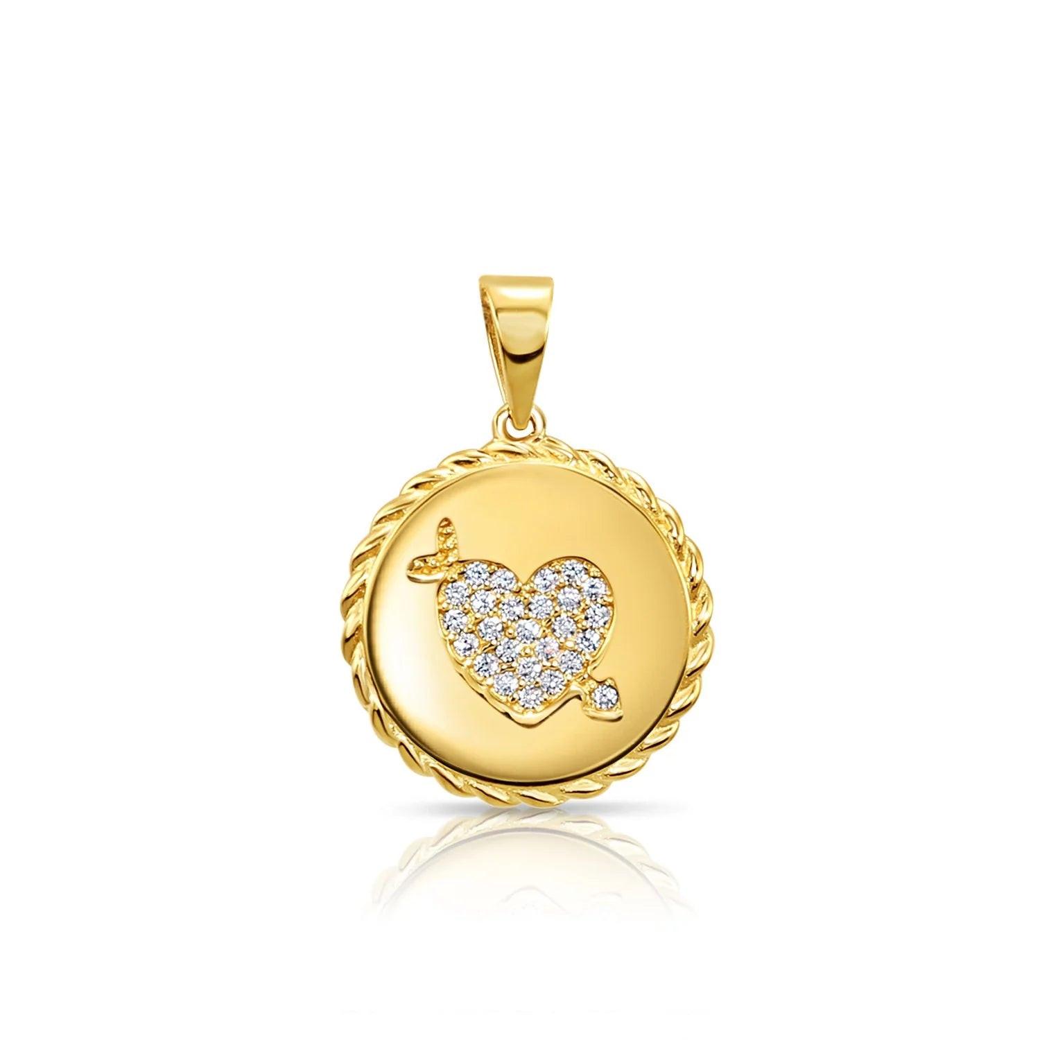 Stunning 14K Solid Yellow Gold Pave CZ Heart Pendant Necklace with 18" Cable Chain.
