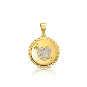Stunning 14K Solid Yellow Gold Pave CZ Heart Pendant Necklace with 18" Cable Chain.