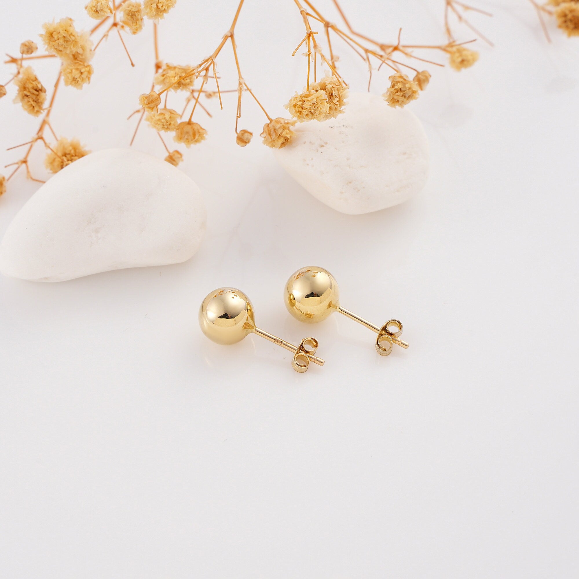 14K Gold Ball Stud Earrings 5Mm Solid Yellow Gold Studs Minimalist Everyday Jewelry Push Back Earrings Gift for Her Women