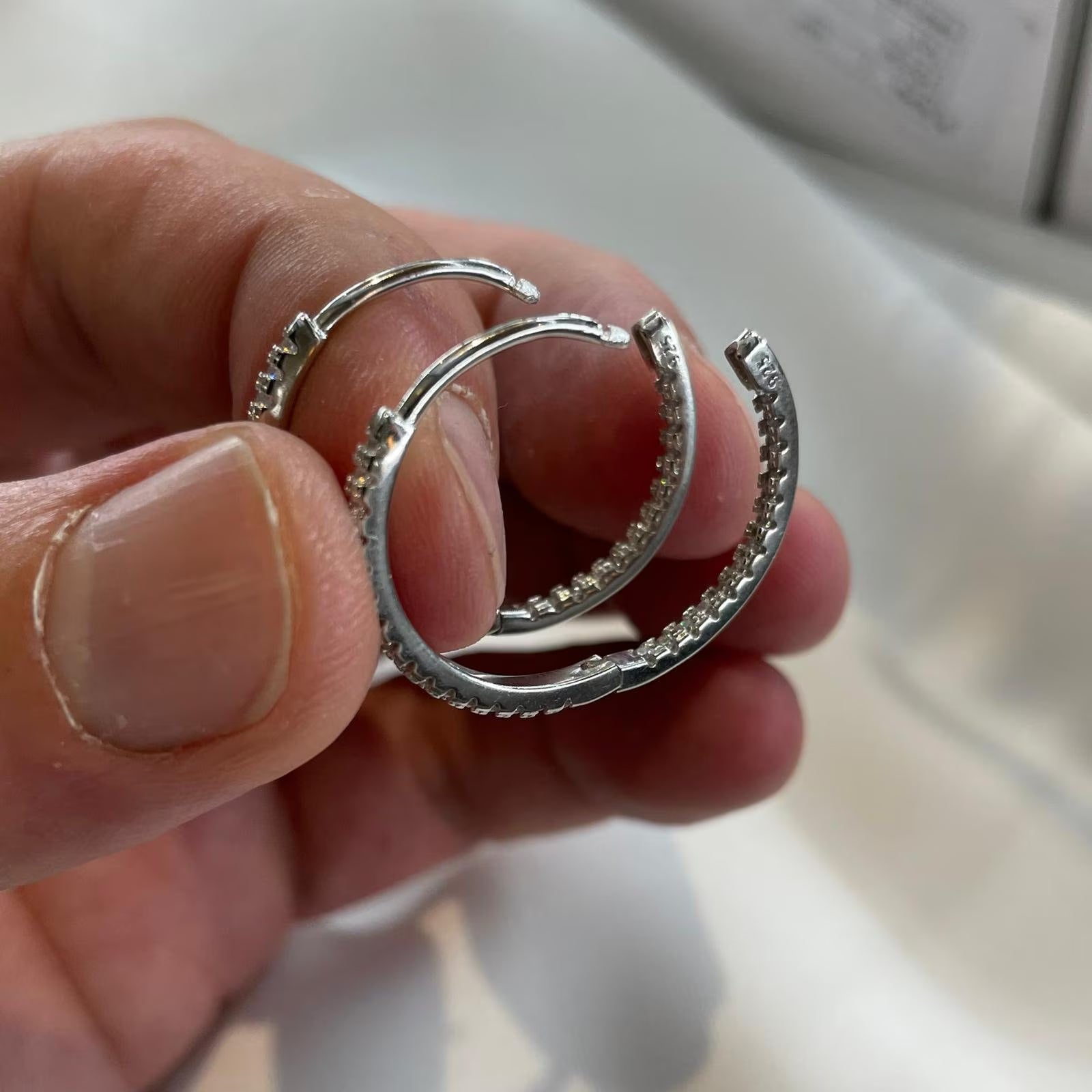 Sterling Silver CZ Hoop Earrings: 20Mm Simulated Diamond Hoops