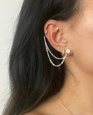 Diamond Chain Ear Cuff, Diamond Stuff, Chain Ear Cuff, Diamond Ear Cuff, Chain Earring, Double Earring, Silver Ear Cuff
