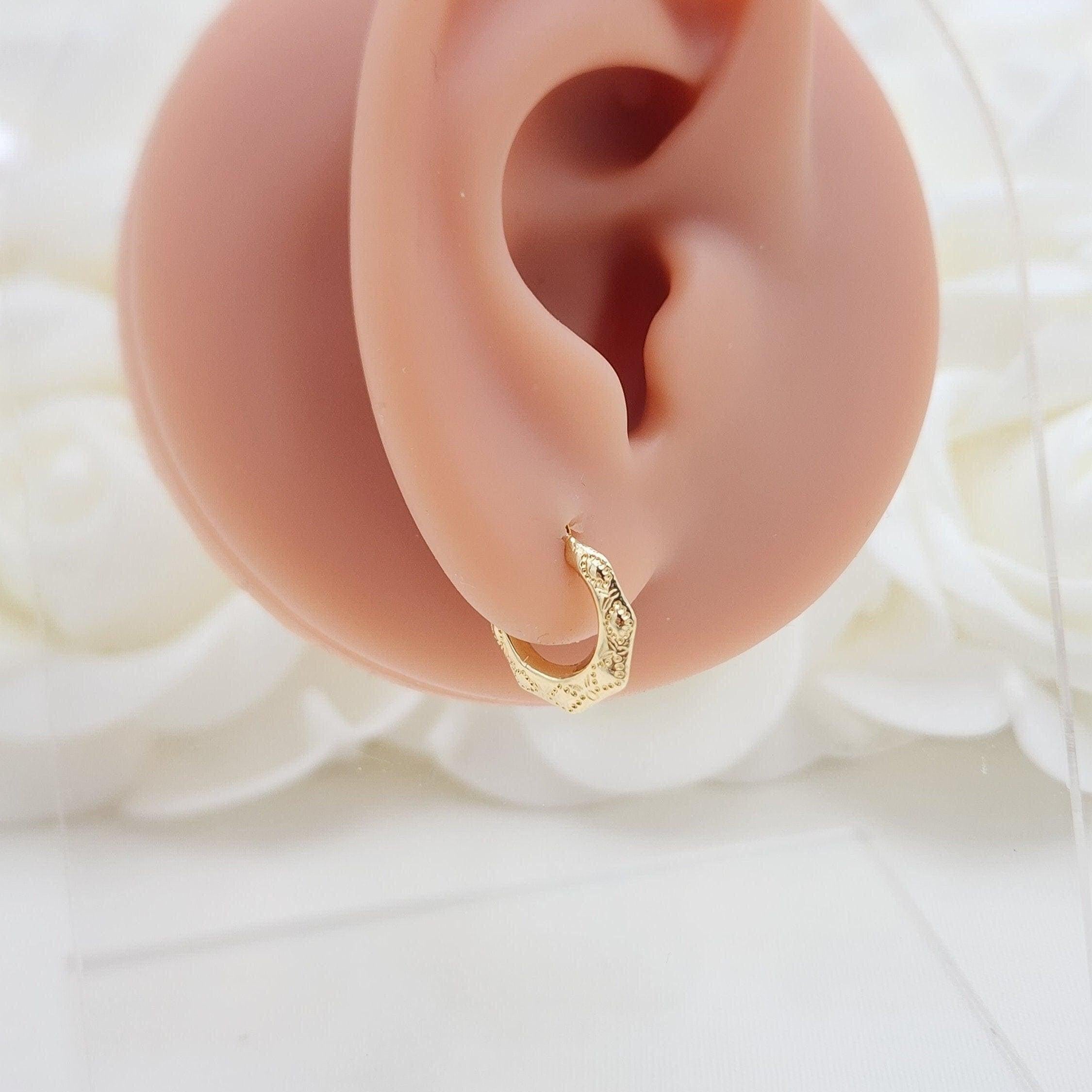 Stunning 14K Gold Textured 12mm Hoops - Perfect Earrings for Girls & Kids - Fine Jewelry.