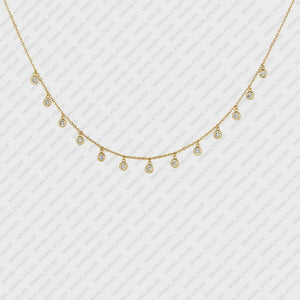 0.75Ct Lab Grown Diamond Brilliant round 13 Drop Bezel with Chain Necklace Solid 14K Gold Moissanite Station Necklace, Handmade Jewelry