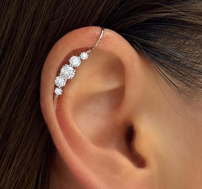 Cubic Zirconia Ear Cuff No Piercing – Handmade Silver Helix Wrap