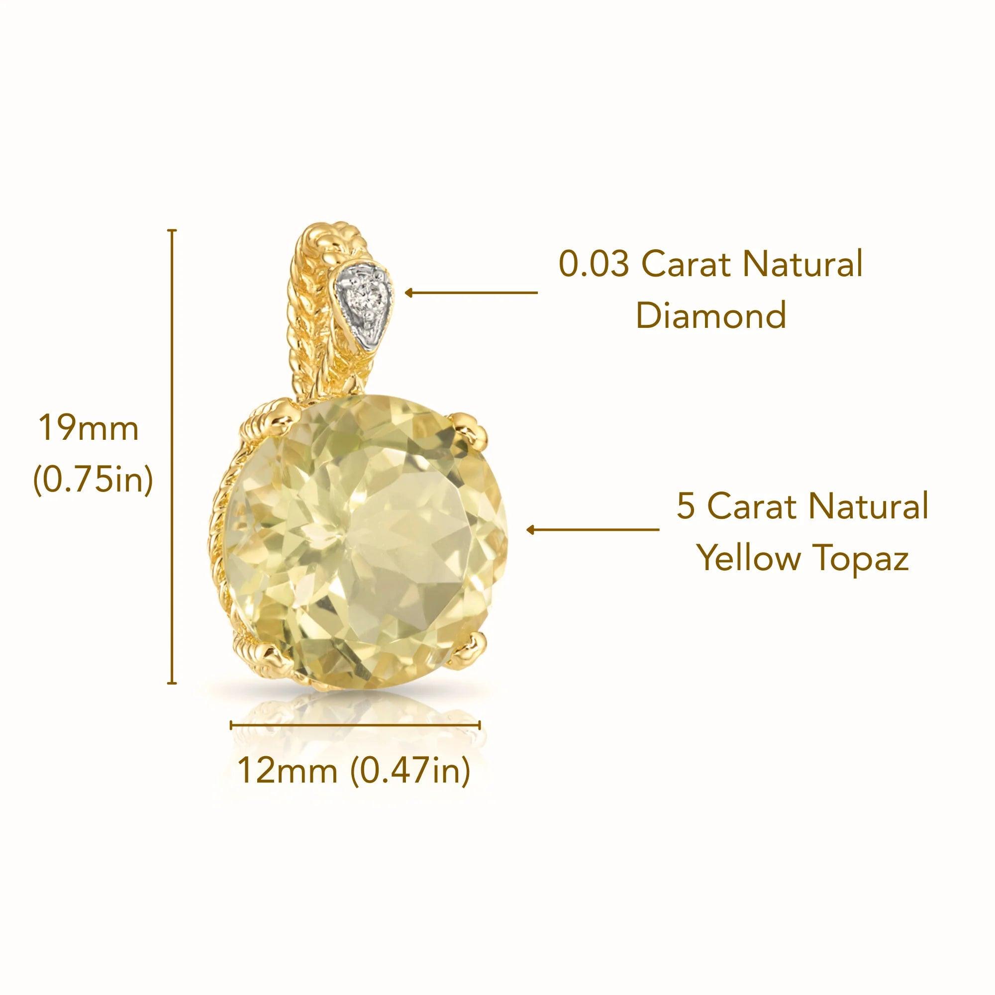 Stunning 14K Gold Yellow Topaz and Diamond Pendant Necklace.