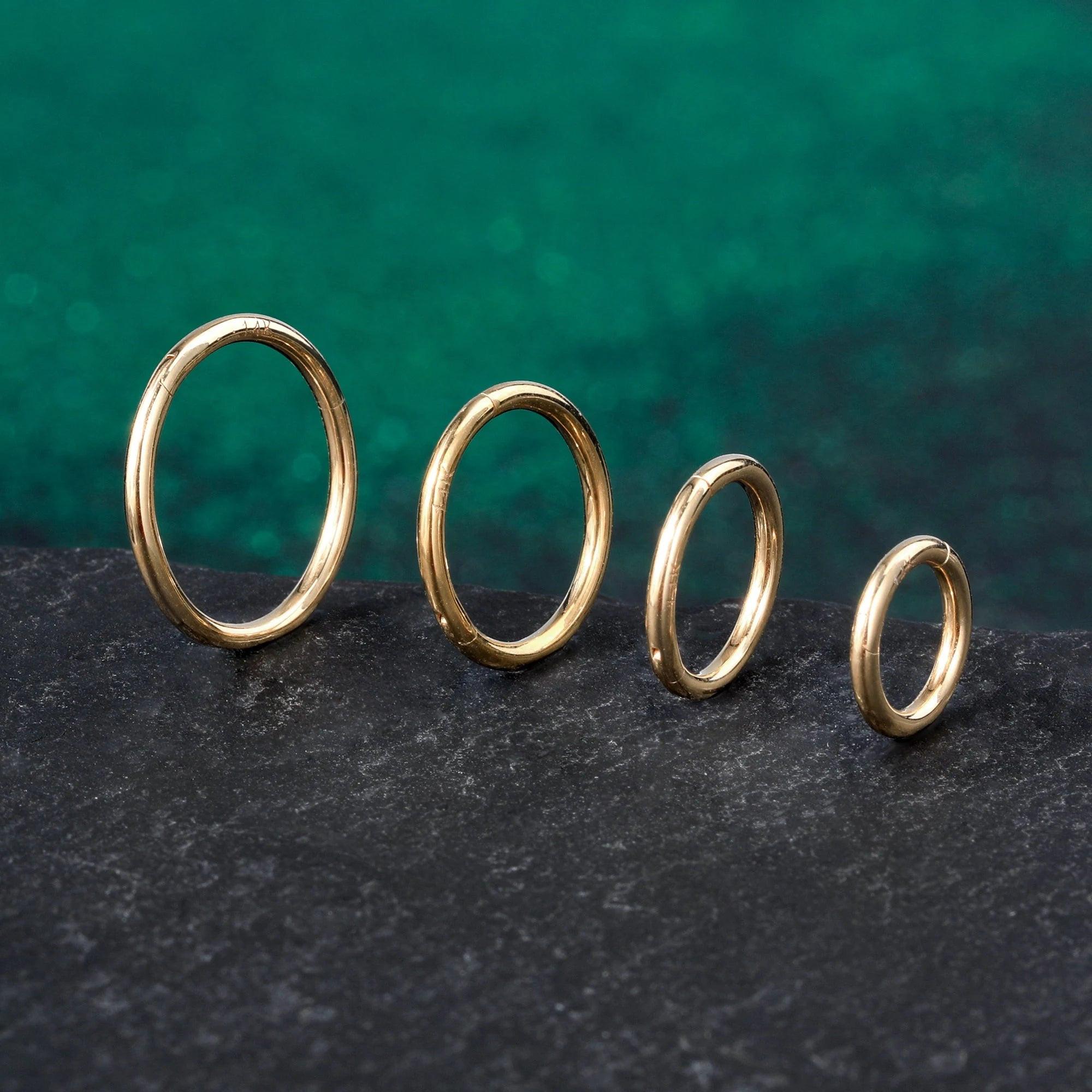 14K Solid Gold Clicker Hoop Earring - 16G Elegant Cartilage Helix Conch Nose Daith Huggie Hoop.