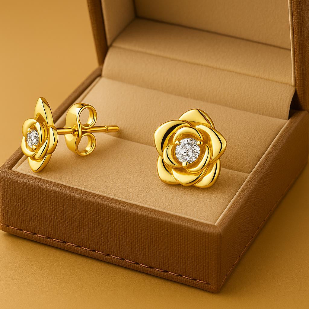 18Ct Gold Stud Earrings: 11Mm Floral Design in Luxury Gift Box Included