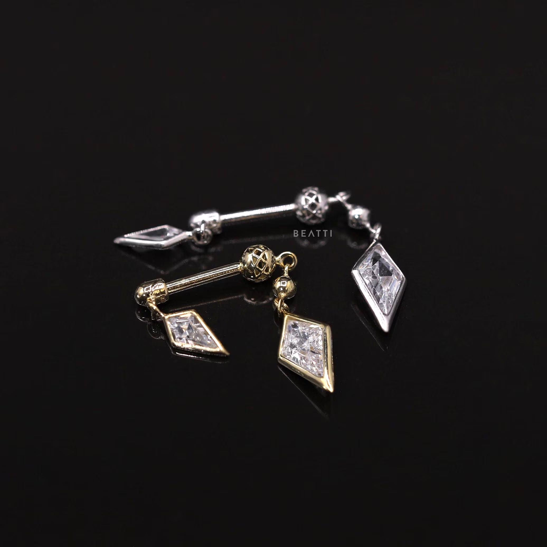 BEATTI Riké • 14K Solid Gold Double Diamond Barbell • Cartilage Earring • Forward Helix