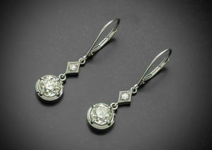 Old Mine Cut Moissanite Diamond Lever Back Drop Earring, 14K White Gold Delicate Drop Earring, Vintage Art Deco Drop Dangle Earring for Her