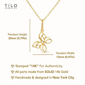Gorgeous 14K Yellow Gold Butterfly Pendant Necklace - 18" Adjustable Chain.