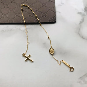 Solid Genuine 9Ct Yellow Gold St Christopher 2Mm Rosary Beads Bracelet for Women
