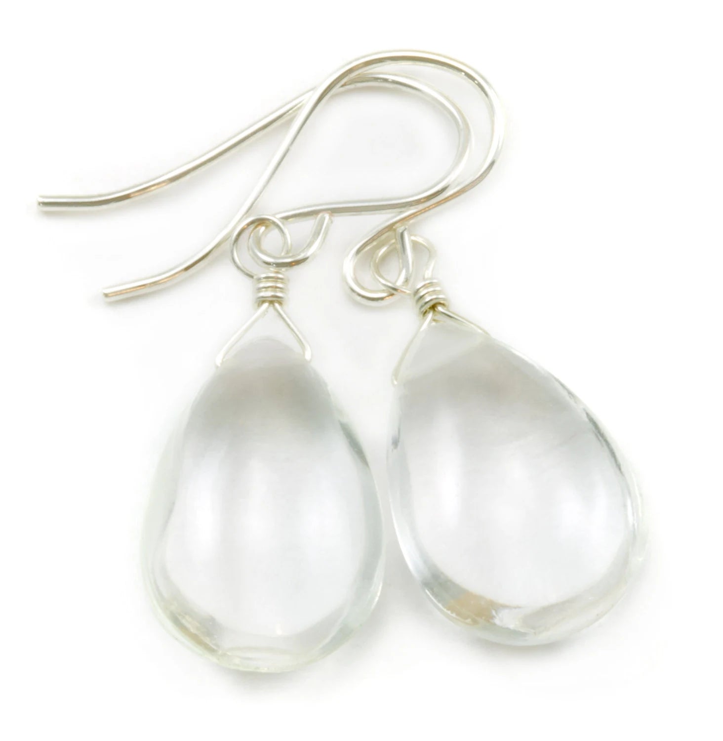 Natural Crystal Clear Quartz Earrings Sterling Silver 14K Solid Gold or 14K Rose Gold Filled Teardrop Dangle Smooth Teardrops Simple Daily