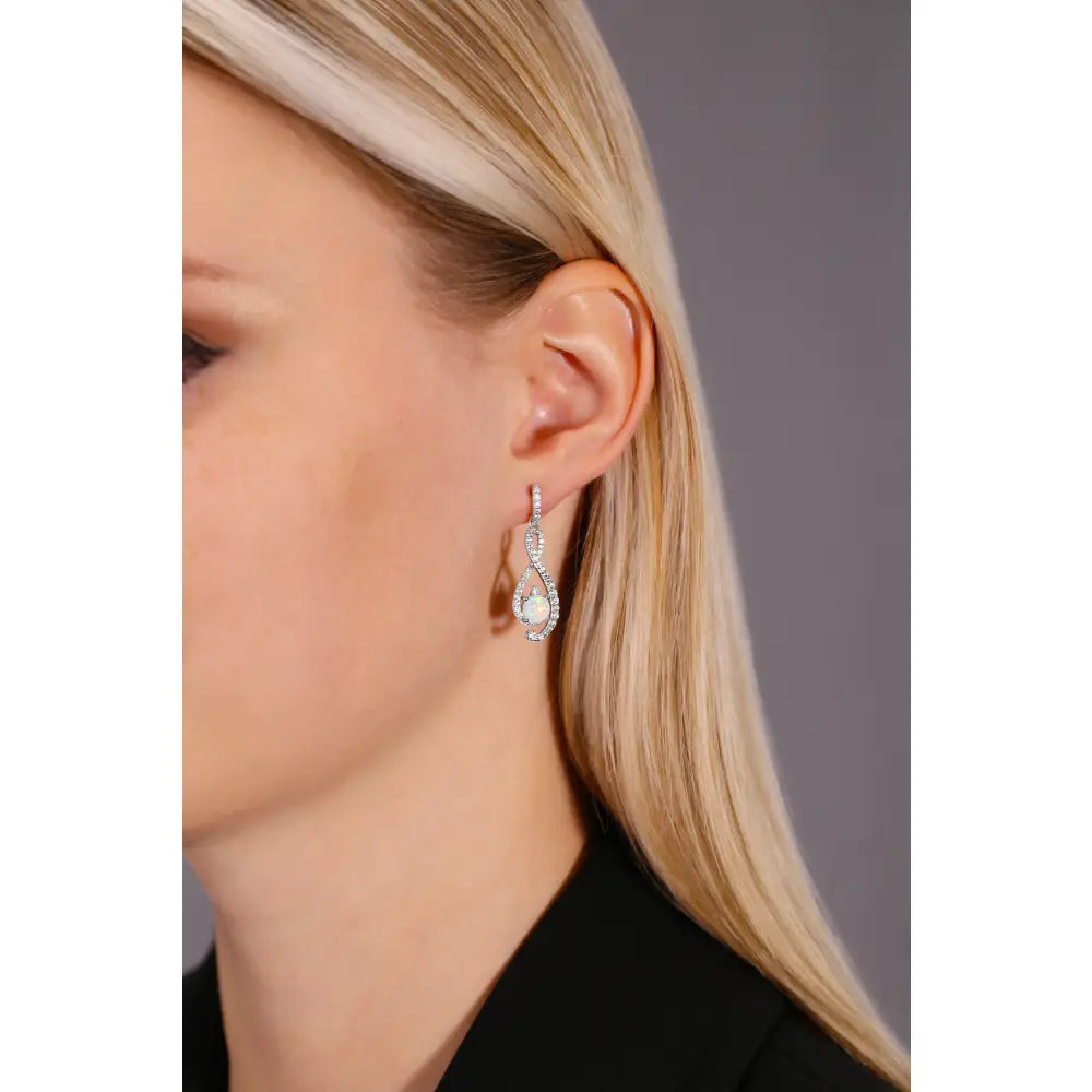 Fire Opal Dangle Stud Earrings, Musical Note Earrings with CZ in Sterling Silver