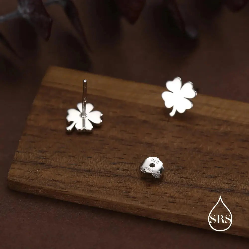 Four Leaf Clover Stud Earrings in Sterling Silver, Irish Earrings, Silver Gold or Rose Gold