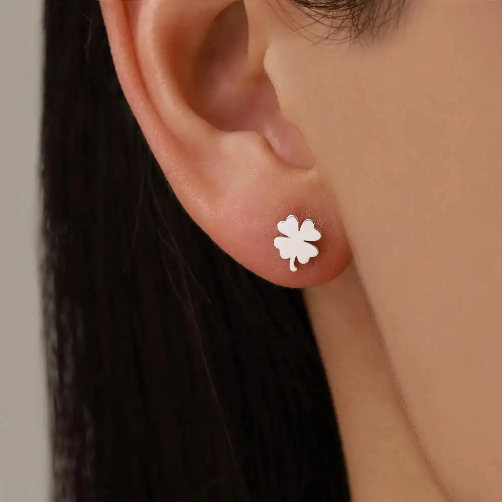 Four Leaf Clover Stud Earrings in Sterling Silver, Irish Earrings, Silver Gold or Rose Gold