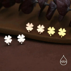Four Leaf Clover Stud Earrings in Sterling Silver, Irish Earrings, Silver Gold or Rose Gold