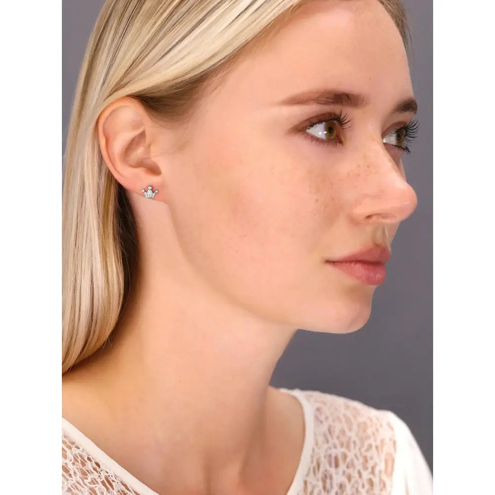 Glamorous CZ Royal Princess Crown Sterling Silver Stud Earrings.