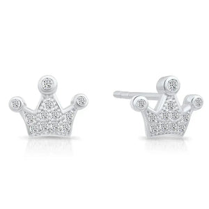 Glamorous CZ Royal Princess Crown Sterling Silver Stud Earrings.