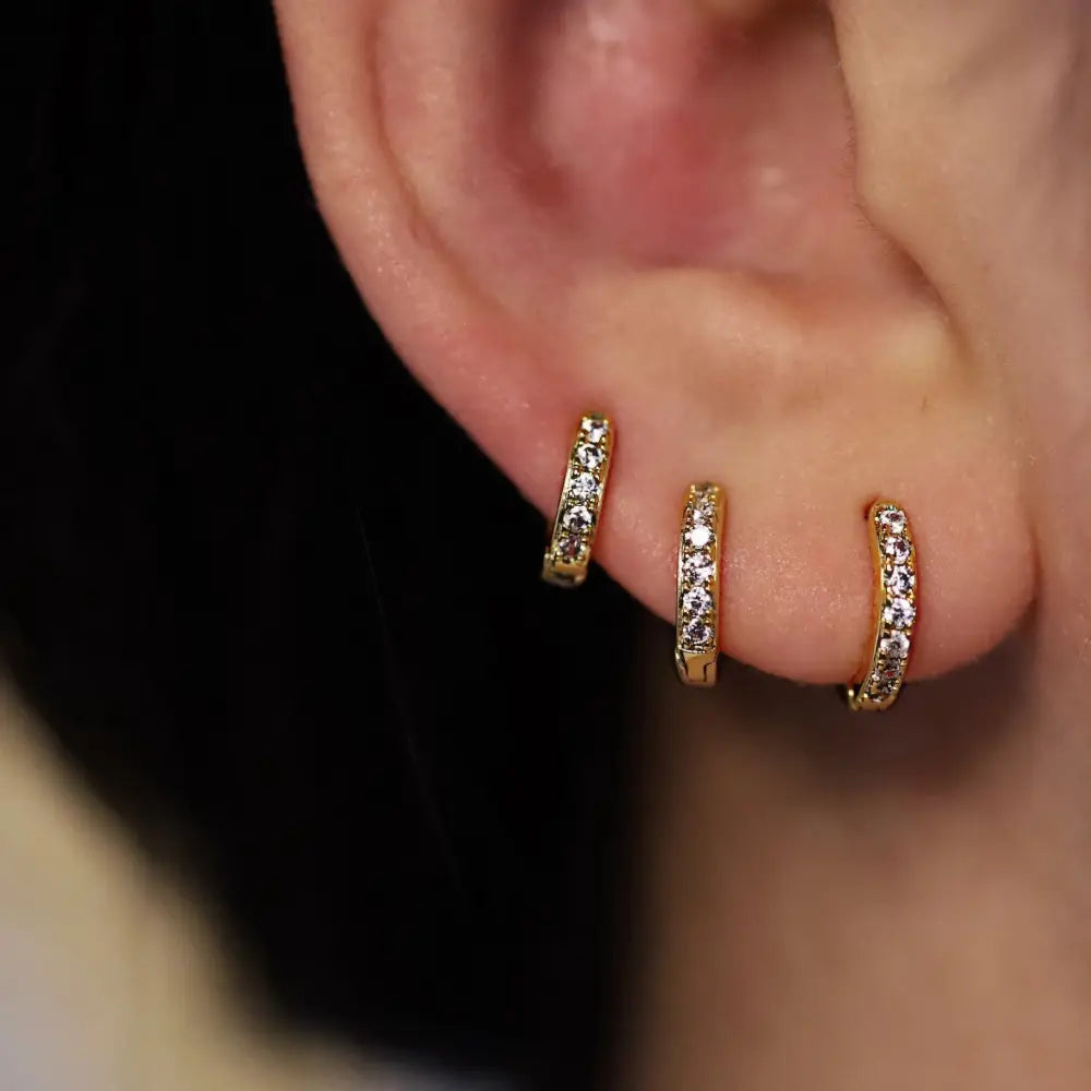 Gold Huggie Hoop Earrings | Dainty Pave Small Hoops | 18K Gold Filled | Gift for Her | Conch Helix