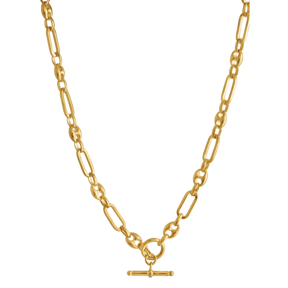 GOLD MIXED LINK T-BAR CHAIN NECKLACE