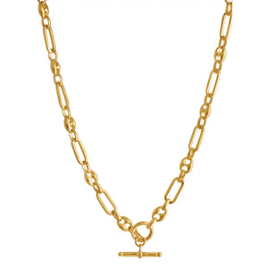 GOLD MIXED LINK T-BAR CHAIN NECKLACE