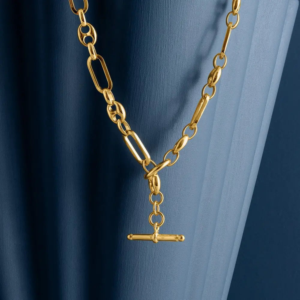 GOLD MIXED LINK T-BAR CHAIN NECKLACE