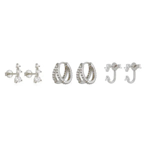 Gold Plated Earrings Set for Women Cubic Zirconia Stud Hoop Earrings Stack Female Casual Daily Jewelry Accessories
