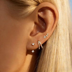Gold Plated Earrings Set for Women Cubic Zirconia Stud Hoop Earrings Stack Female Casual Daily Jewelry Accessories