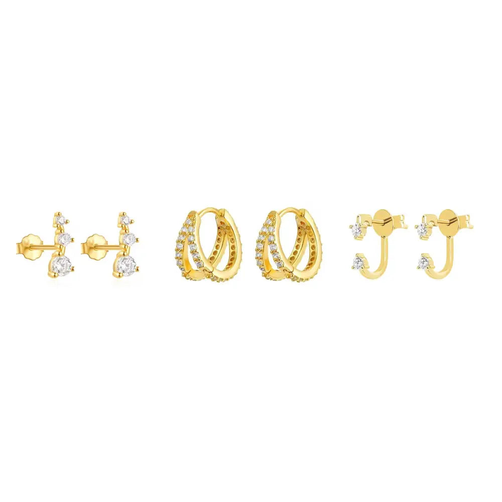 Gold Plated Earrings Set for Women Cubic Zirconia Stud Hoop Earrings Stack Female Casual Daily Jewelry Accessories