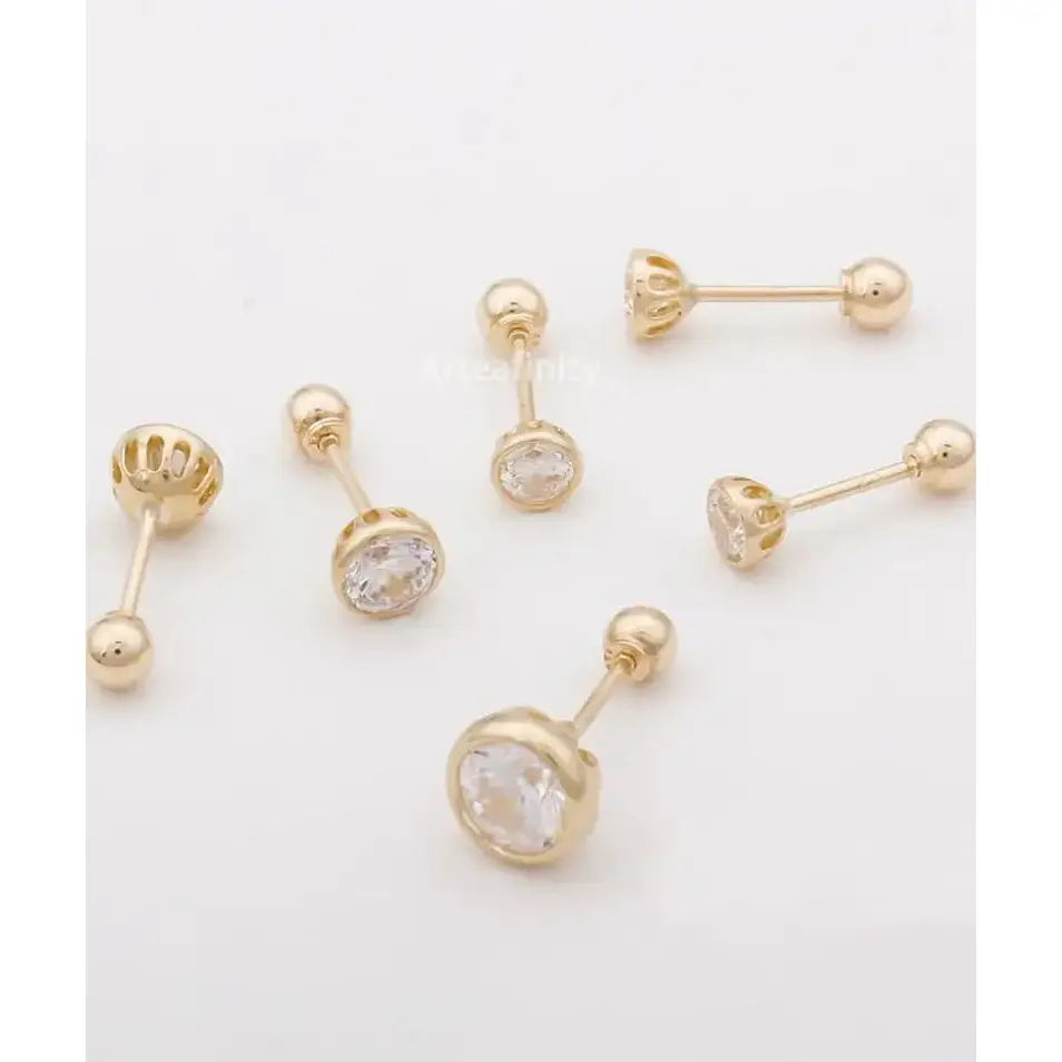 Gold Screw Earrings, 14K Solid Gold Earrings, Real Gold Earrings, Spring and Summer Dainty Earrings, Elegant Earrings, Gift for Her