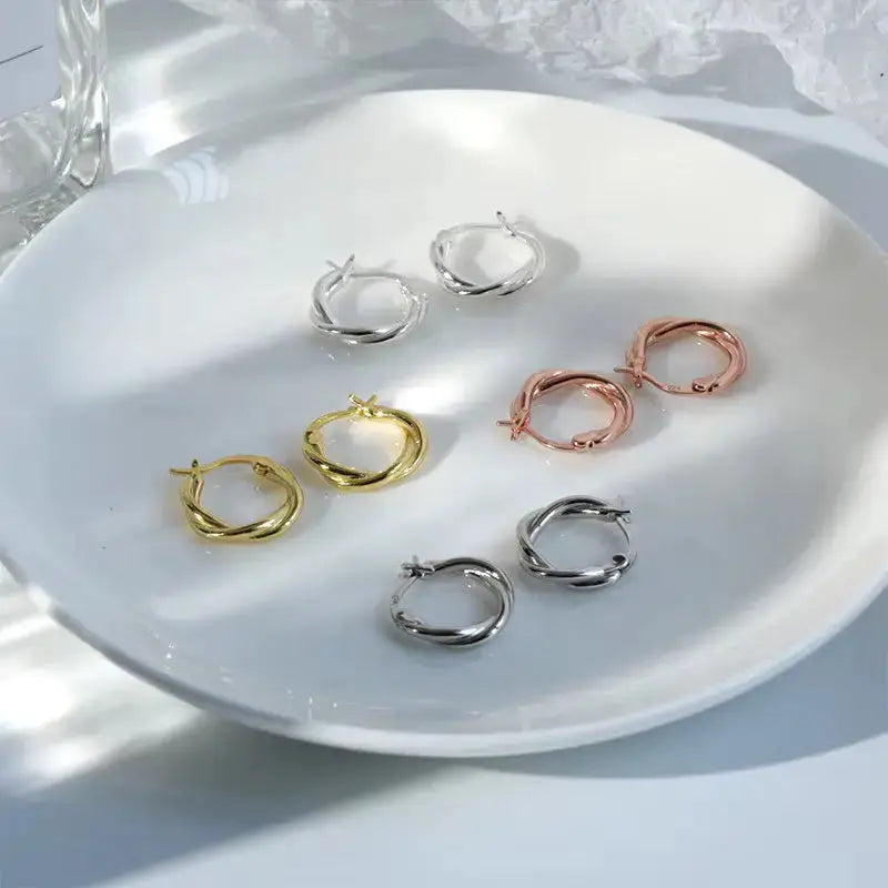 Gold Twisted Hoop Earrings: 18K Gold Plated Sterling Silver