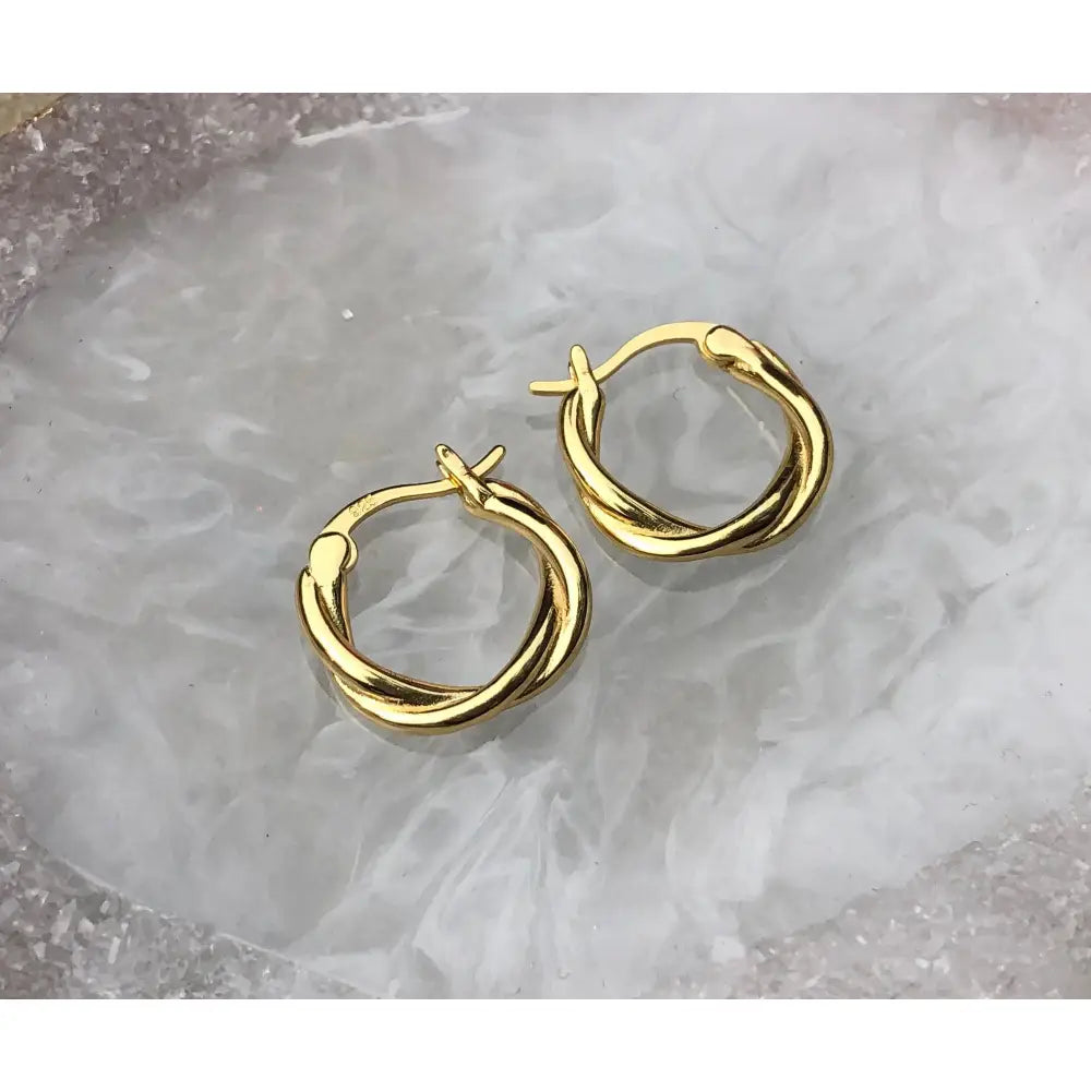 Gold Twisted Hoop Earrings: 18K Gold Plated Sterling Silver