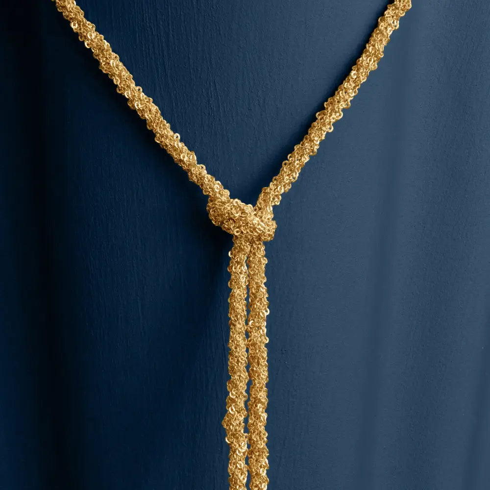 GOLD WOVEN THREAD LARIAT KNOT NECKLACE