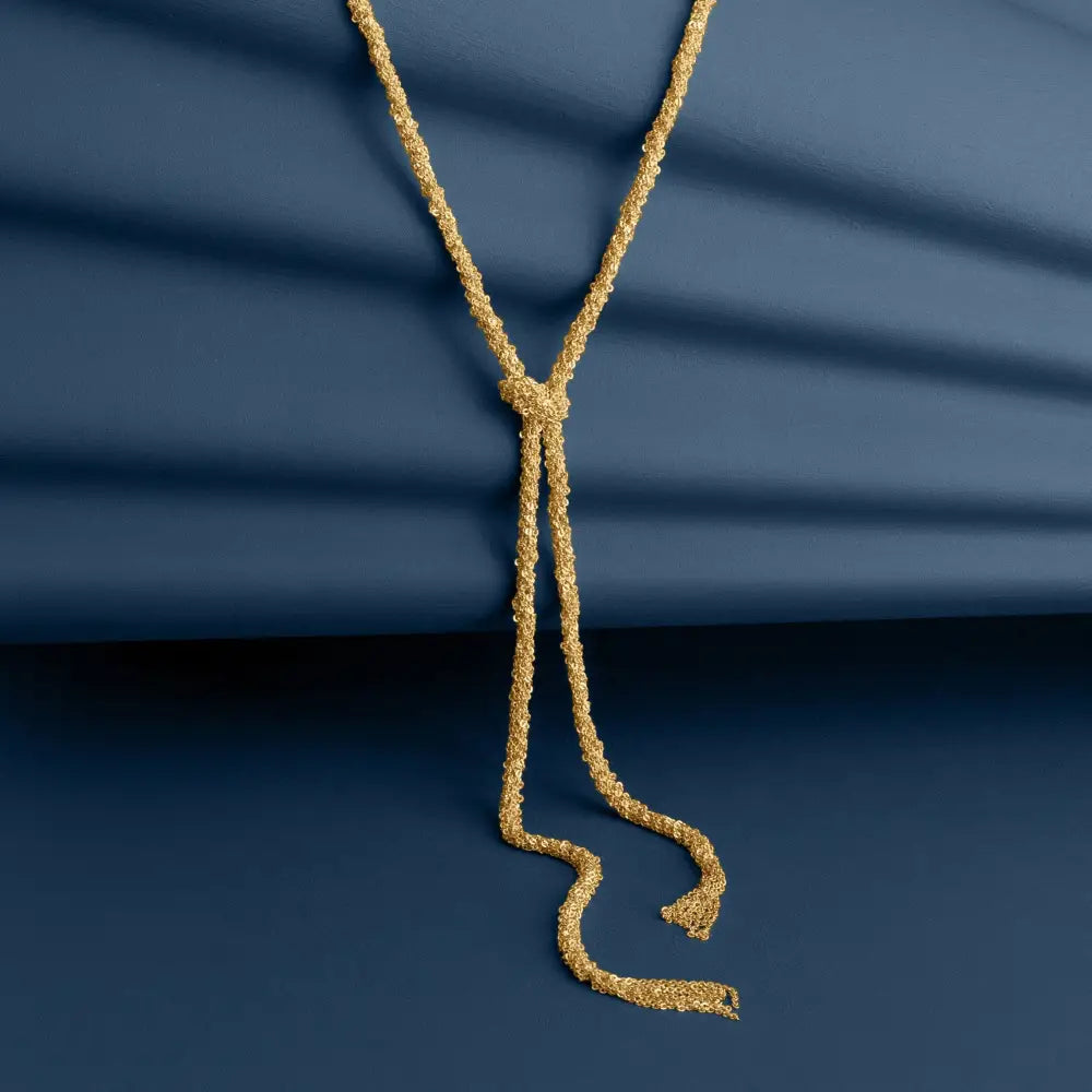 GOLD WOVEN THREAD LARIAT KNOT NECKLACE