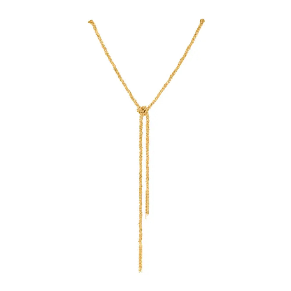 GOLD WOVEN THREAD LARIAT KNOT NECKLACE