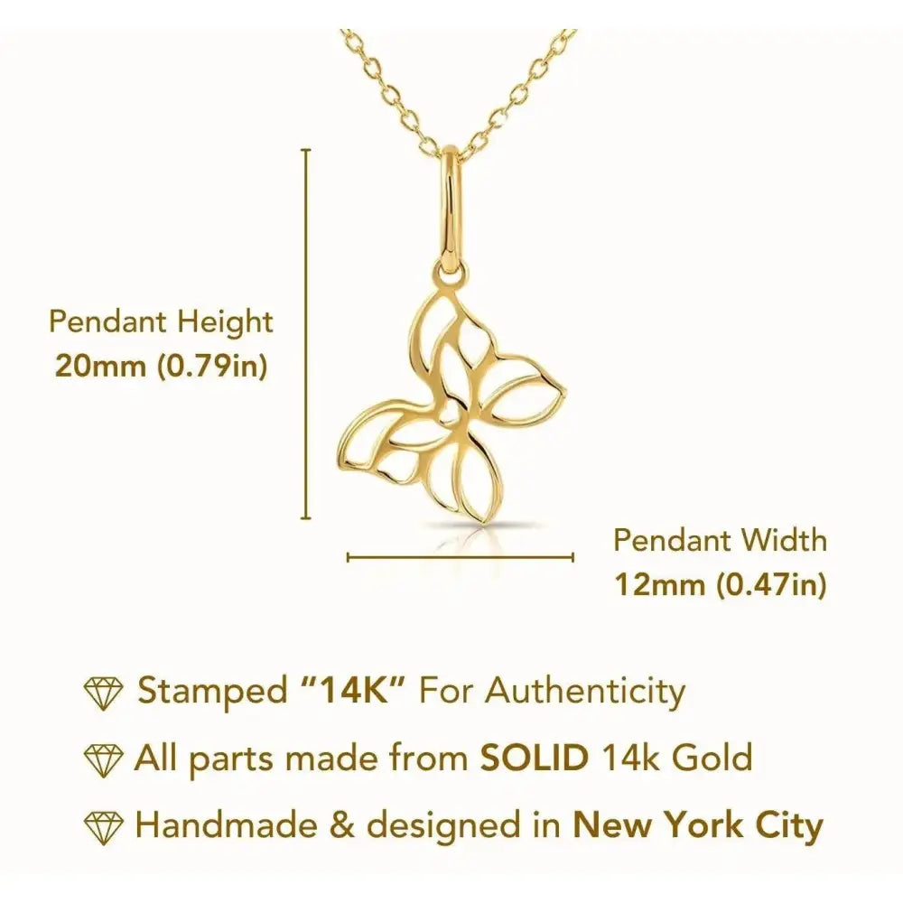 Gorgeous 14K Yellow Gold Butterfly Pendant Necklace - 18" Adjustable Chain