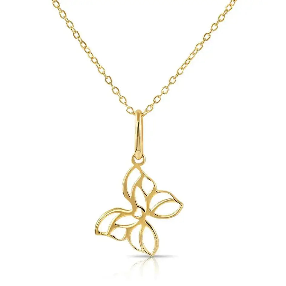 Gorgeous 14K Yellow Gold Butterfly Pendant Necklace - 18" Adjustable Chain.
