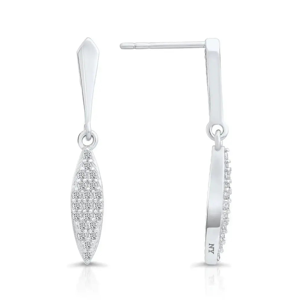 Gorgeous Sterling Silver CZ Willow Leaf Dangle Stud Earrings - Slim and Stylish.