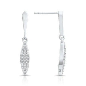Gorgeous Sterling Silver CZ Willow Leaf Dangle Stud Earrings - Slim and Stylish.