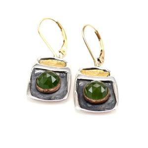 Green Serpentine Earrings: Sterling Silver, 24K Gold Keum-Boo