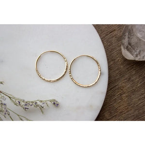 Hammered Gold Hoop Earrings, Textured Small Gold Earring Hoops, Medium 14K Gold Filled Simple Hoops, Hand Forged 25Mm - #04AE-05-043
