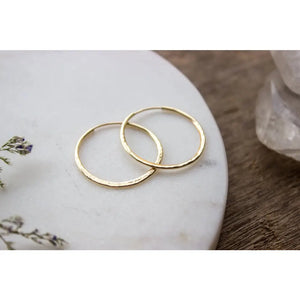 Hammered Gold Hoop Earrings, Textured Small Gold Earring Hoops, Medium 14K Gold Filled Simple Hoops, Hand Forged 25Mm - #04AE-05-043