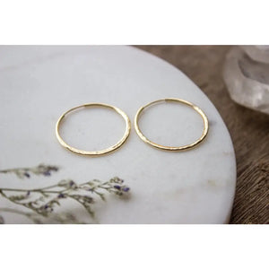 Hammered Gold Hoop Earrings, Textured Small Gold Earring Hoops, Medium 14K Gold Filled Simple Hoops, Hand Forged 25Mm - #04AE-05-043