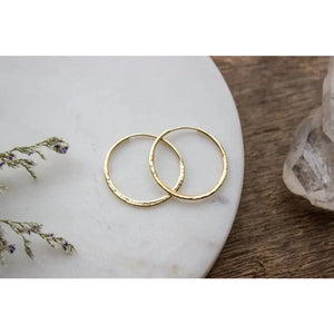 Hammered Gold Hoop Earrings, Textured Small Gold Earring Hoops, Medium 14K Gold Filled Simple Hoops, Hand Forged 25Mm - #04AE-05-043