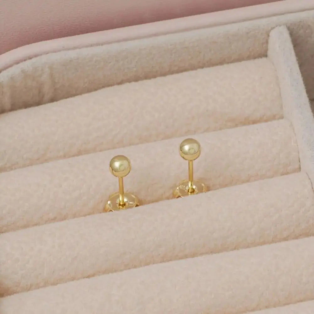 Handmade 18K Gold Plated Ball Stud Earrings, Hypoallergenic 4Mm