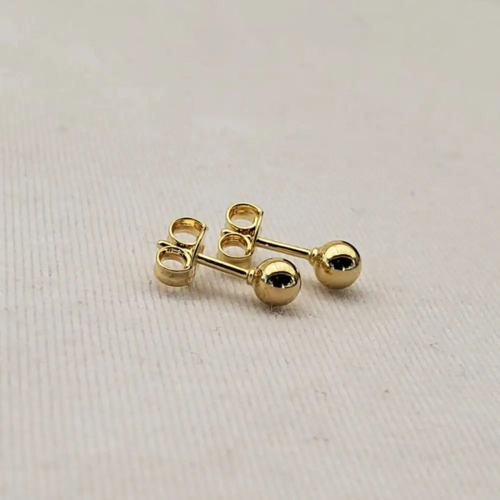 Handmade 18K Gold Plated Ball Stud Earrings, Hypoallergenic 4Mm