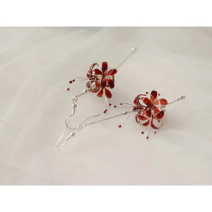 Handmade Japanese Kanzashi Earrings,Glass Resin,Spider Lily Earrings,Anime Accessories,For Wedding, Hanfu Hair Accessoriess,Cosplay Costume