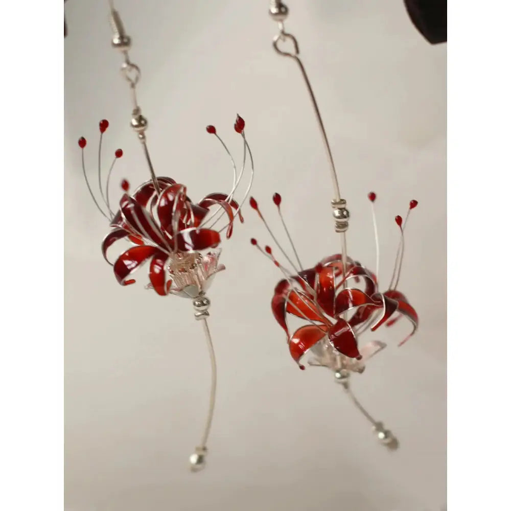 Handmade Japanese Kanzashi Earrings,Glass Resin,Spider Lily Earrings,Anime Accessories,For Wedding, Hanfu Hair Accessoriess,Cosplay Costume