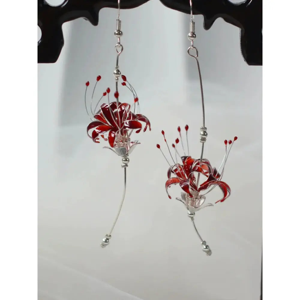 Handmade Japanese Kanzashi Earrings,Glass Resin,Spider Lily Earrings,Anime Accessories,For Wedding, Hanfu Hair Accessoriess,Cosplay Costume