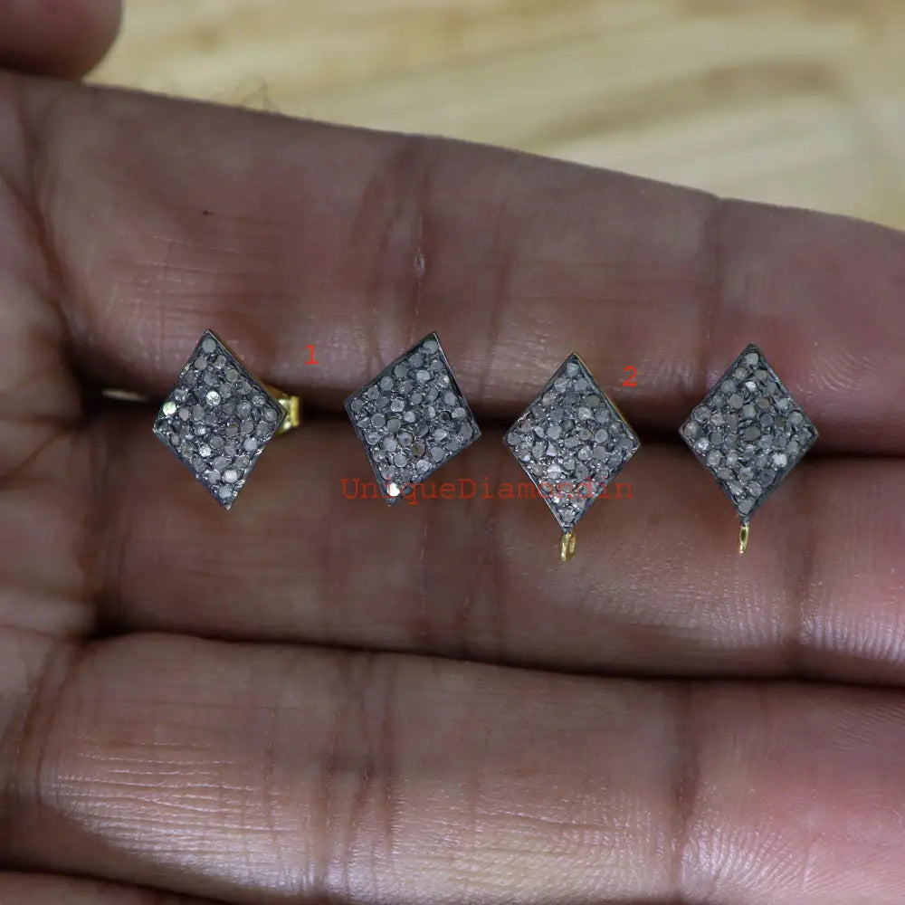 Handmade Pave Diamond Stud Earrings, 14K Gold & Sterling Silver Studs